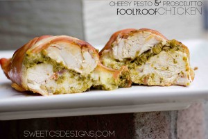 cheesy pesto and prosciutto foolproof chicken from sweetcsdesigns.com #chicken #recipe