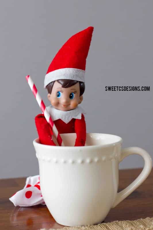 Elf on a shelf having a sip break