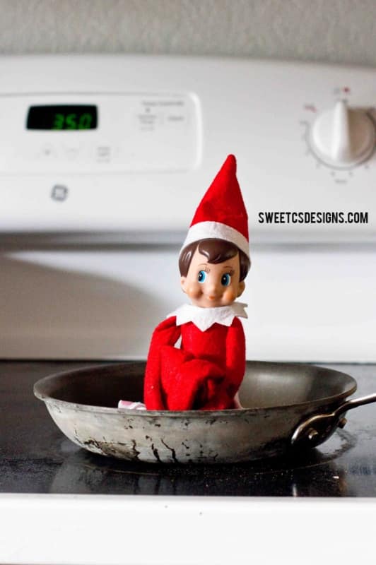 Fried Elf on a shelf kitchen idea