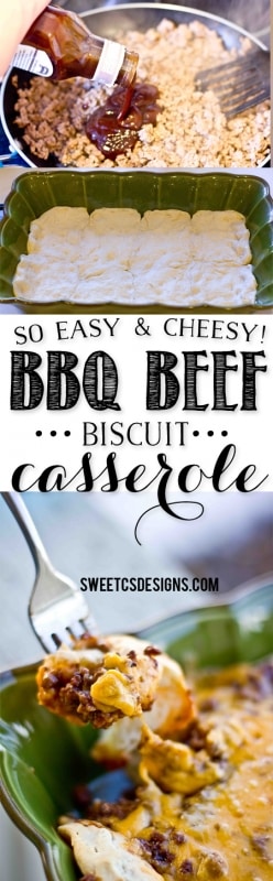 bbq beef and biscuit casserole- this is so easy to make, and its a HUGE hit with our family!