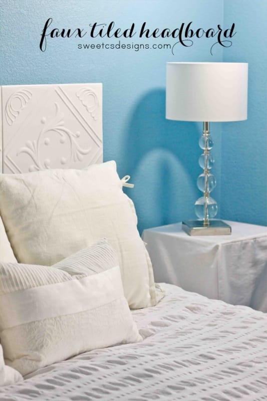 make a faux tiled headboard- perfect for people who move a lot or on a budget! This only cost $12!