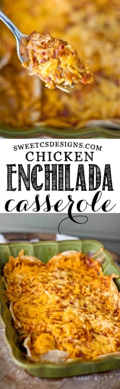 Need a quick filling meal for a crowd- This Chicken Enchilada Casserole is SO good!