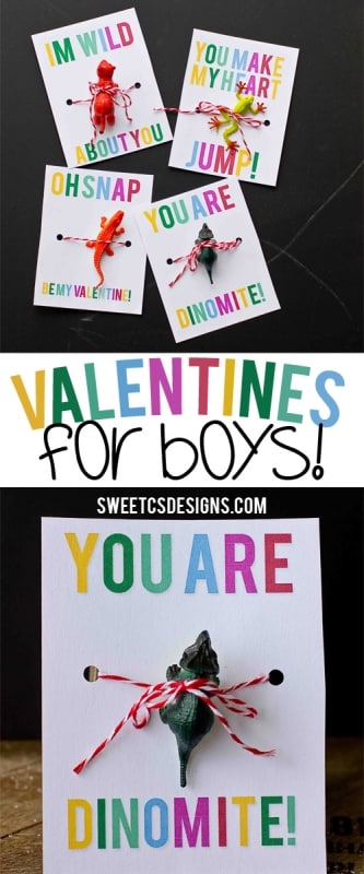 Valentines for boys- 4 awesome free printables! Just add a toy!